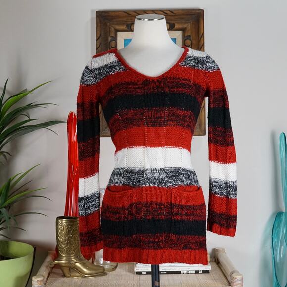 Y2k Rue 21 striped v neck long sleeve sweater dress tunic S - Picture 1 of 4